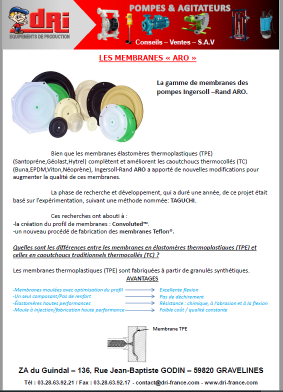 Plaquette pompes à membranes ARO 2