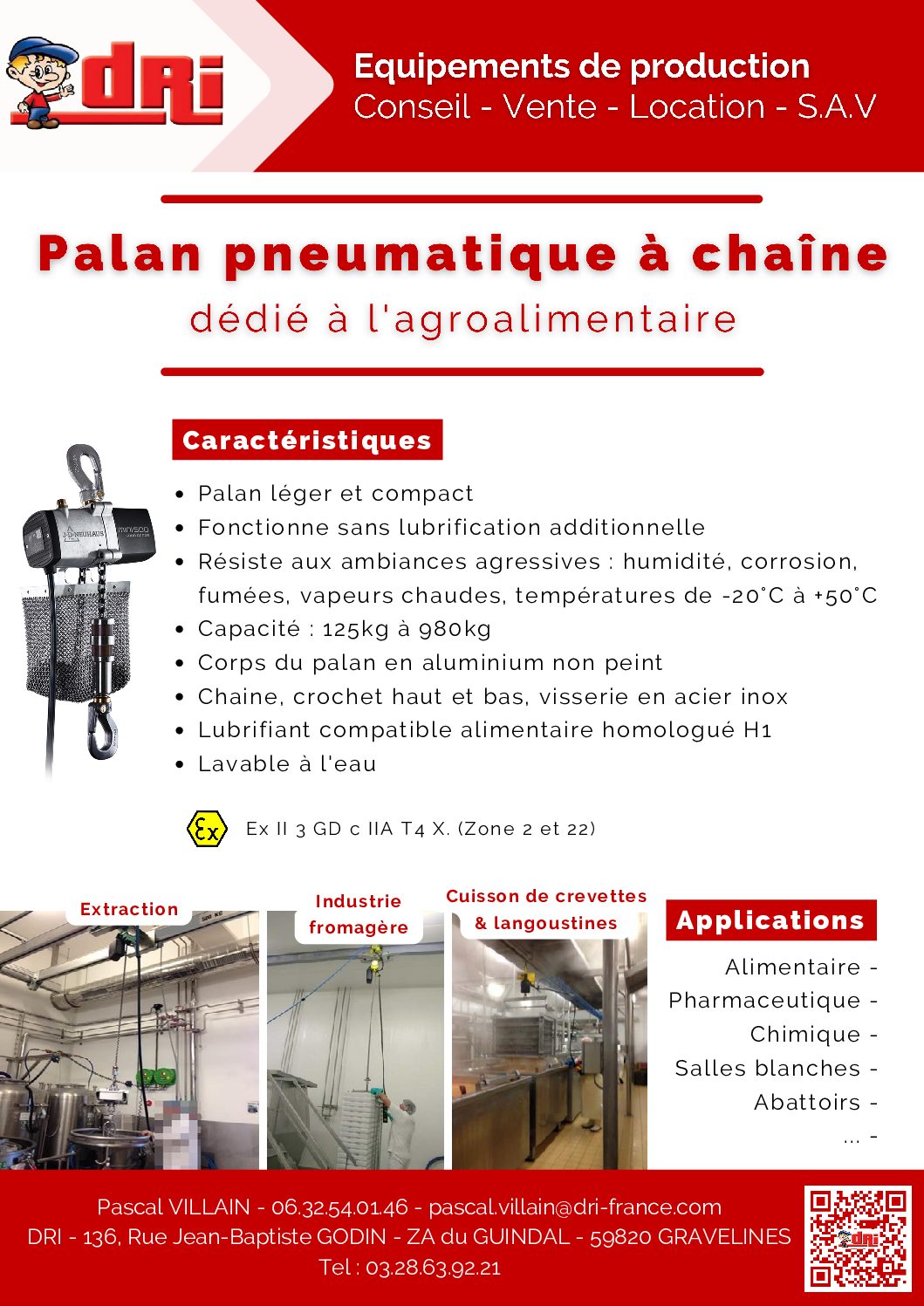 Palan pneumatique agroalimentaire